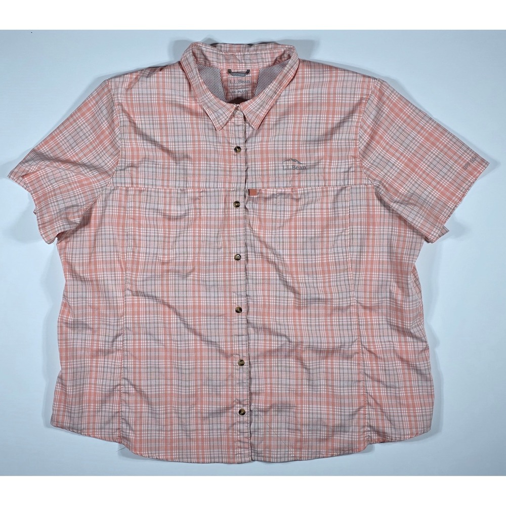 LL Bean Women's 3X Plus Pink Plaid Short Sleeve‎ Hiking Shirt Mesh Back 515324